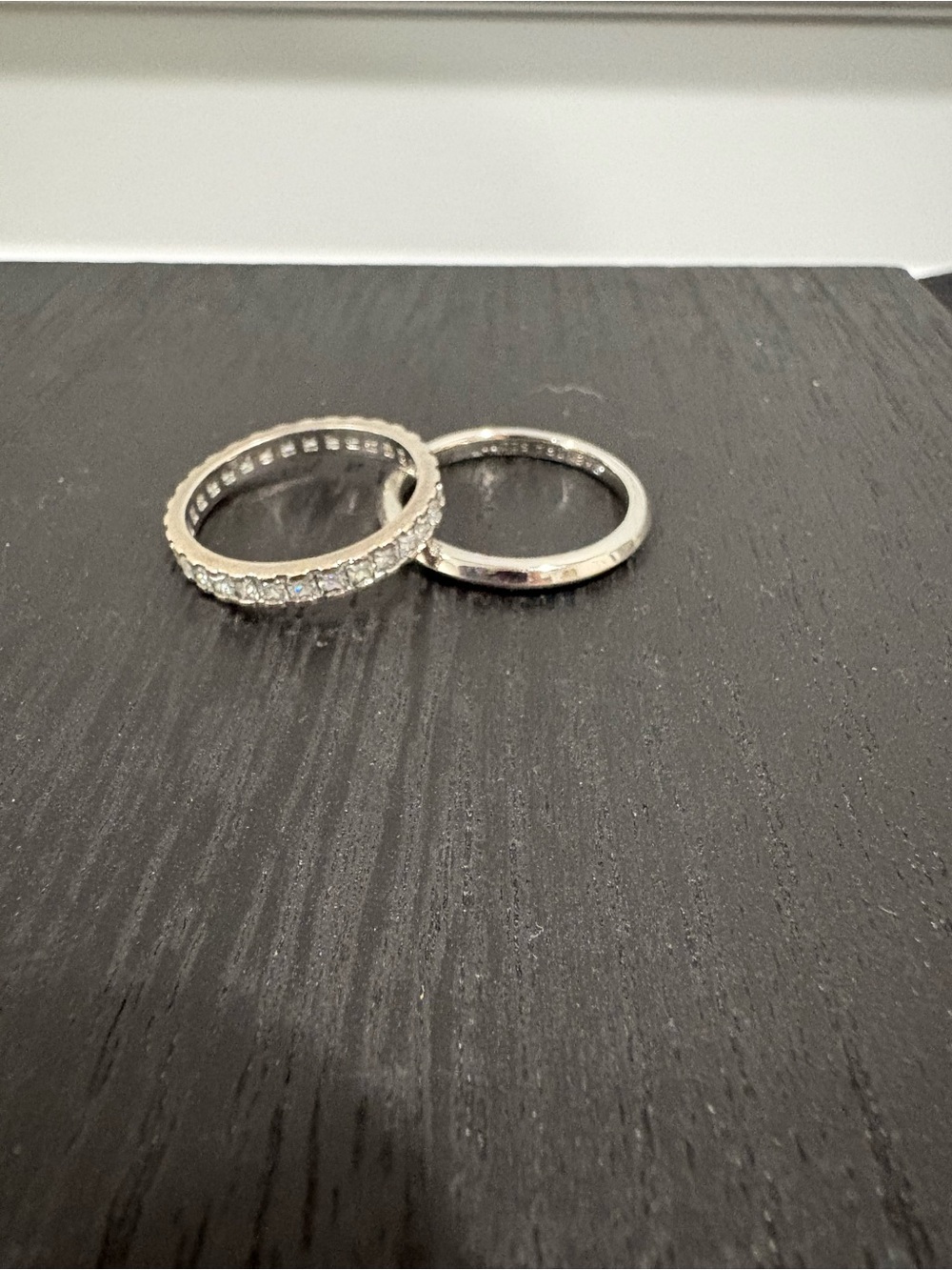 Kendra Scott Ella Ring Set Silver Crystal Eternity & Plain Band Set